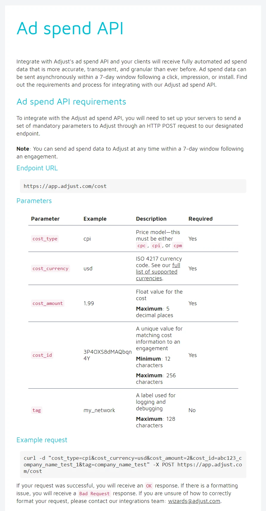 The ad spend API reference