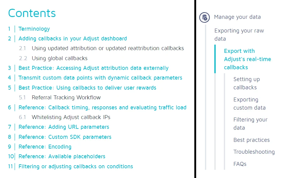 The complete reorganisation and rewrite of the callbacks section of Adjust’s documentation
