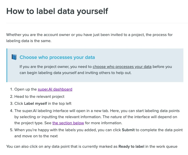 The How to label data yourself guide, showing a callout and numbered steps