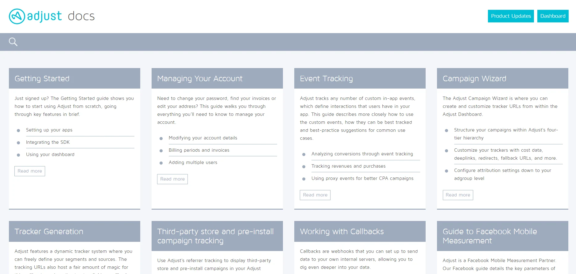 The old docs homepage