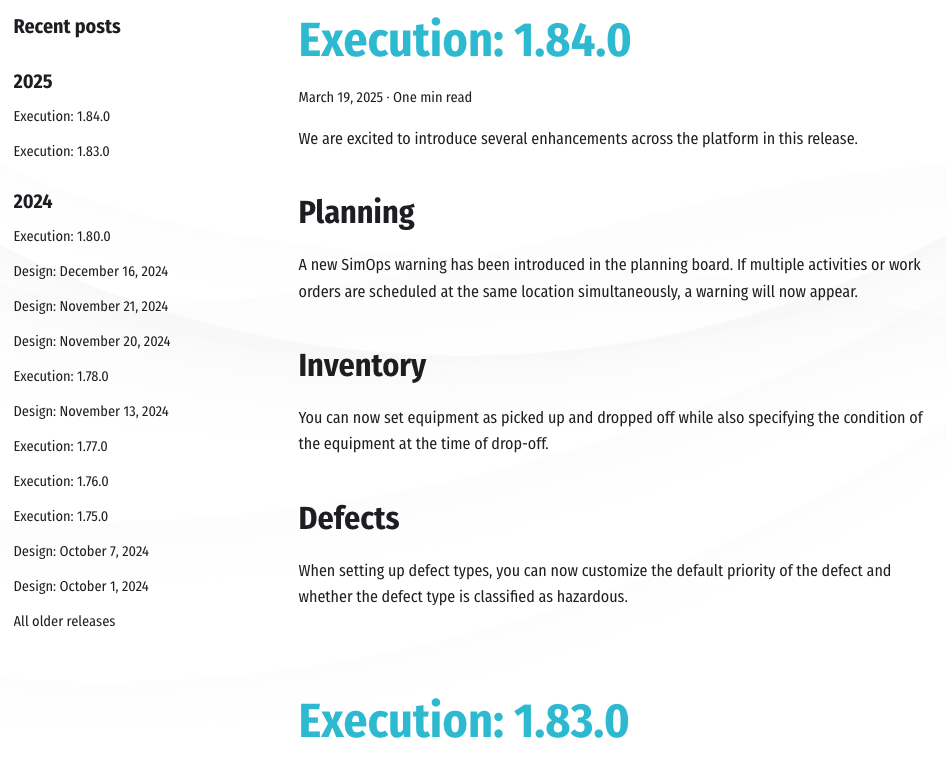 The release notes in Docusaurus