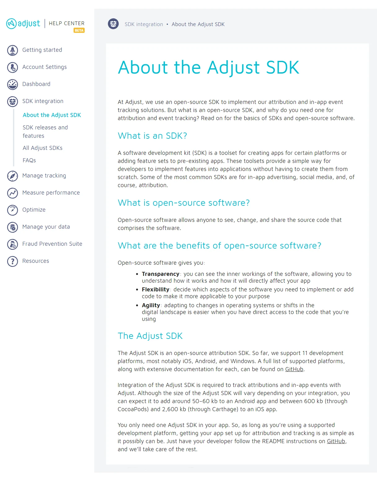 The “About the Adjust SDK” page