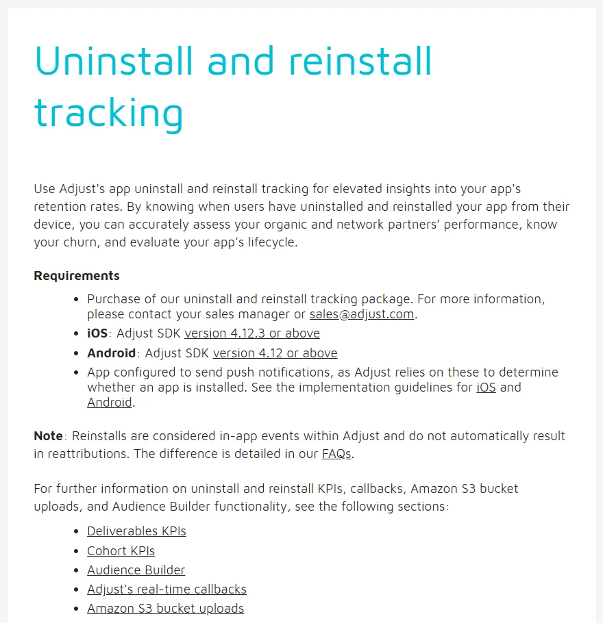 The uninstall and reinstall tracking documentation